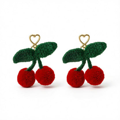 Red and Green Heart Cherry Drop Earrings, drop earrings for women, vintage-inspired design, side view