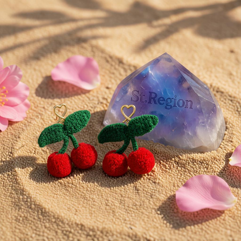 Red and Green Heart Cherry Drop Earrings, drop earrings for women, vintage-inspired design, detail close-up