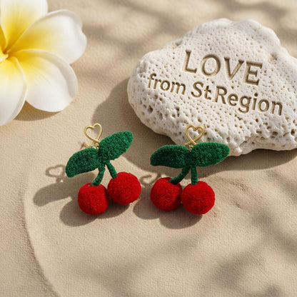 Red and Green Heart Cherry Drop Earrings, drop earrings for women, vintage-inspired design, lifestyle look
