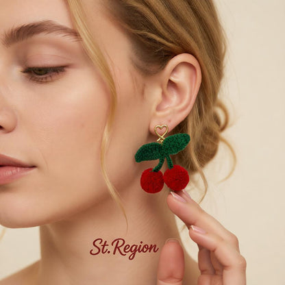 Red and Green Heart Cherry Drop Earrings, drop earrings for women, vintage-inspired design, styled look