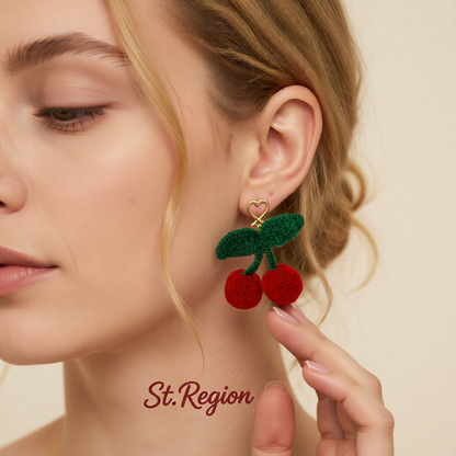 Red & Green Heart Cherry Drop Earrings