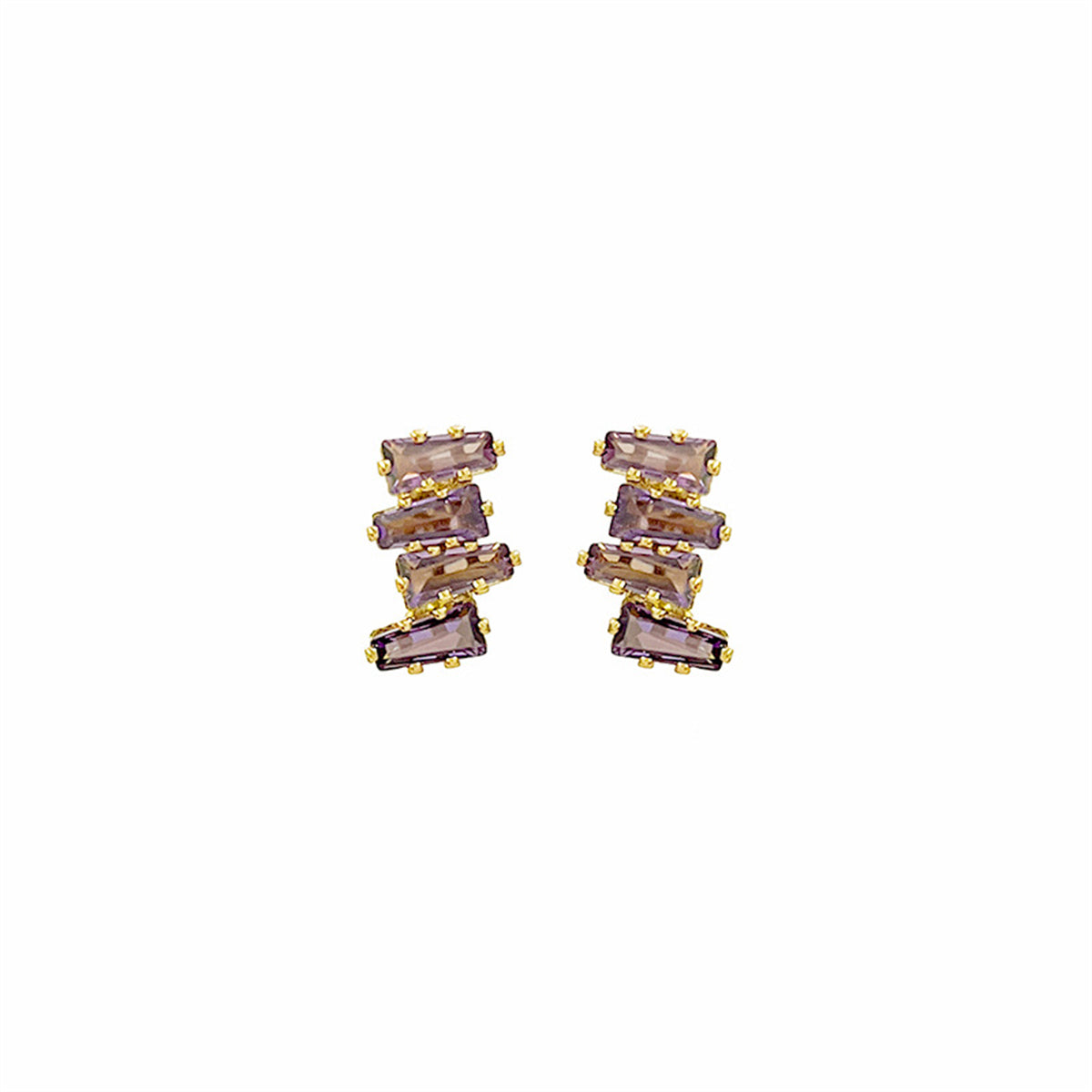 Purple Crystal and 18K Gold-Plated Geometric Stud Earrings, gold stud earrings for women, front view