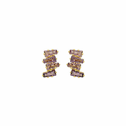 Purple Crystal and 18K Gold-Plated Geometric Stud Earrings, gold stud earrings for women, front view