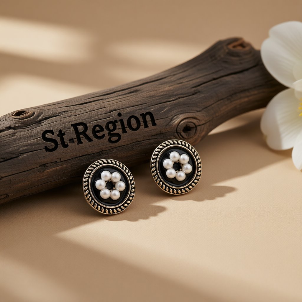 Cubic Zirconia and Pearl Enamel Silver-Plated Flower Stud Earrings, silver stud earrings for women, front view