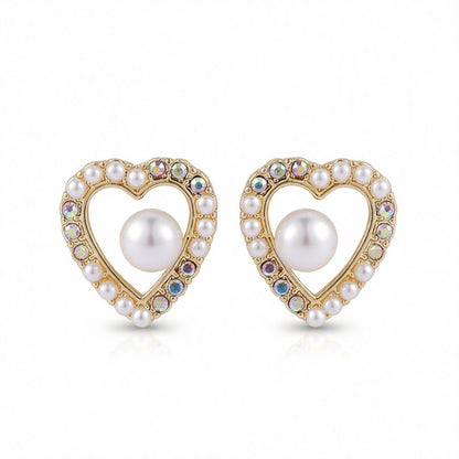 Pearl and Cubic Zirconia 18K Gold-Plated Heart Stud Earring, gold stud earrings for women, everyday style, side view
