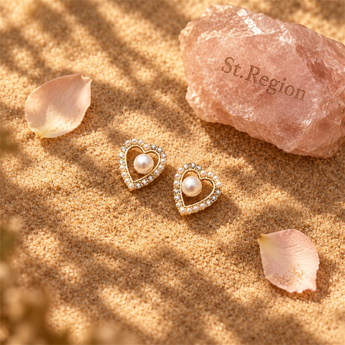 Pearl and Cubic Zirconia 18K Gold-Plated Heart Stud Earring, gold stud earrings for women, everyday style, detail close-up