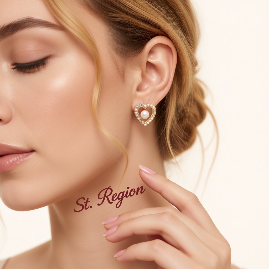 Pearl and Cubic Zirconia 18K Gold-Plated Heart Stud Earring, gold stud earrings for women, everyday style, styled look