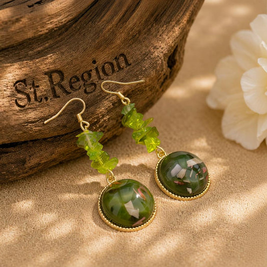 Green Quartz & Resin 18K Gold-Plated Round Drop Earring
