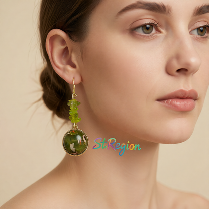 Green Quartz & Resin 18K Gold-Plated Round Drop Earring