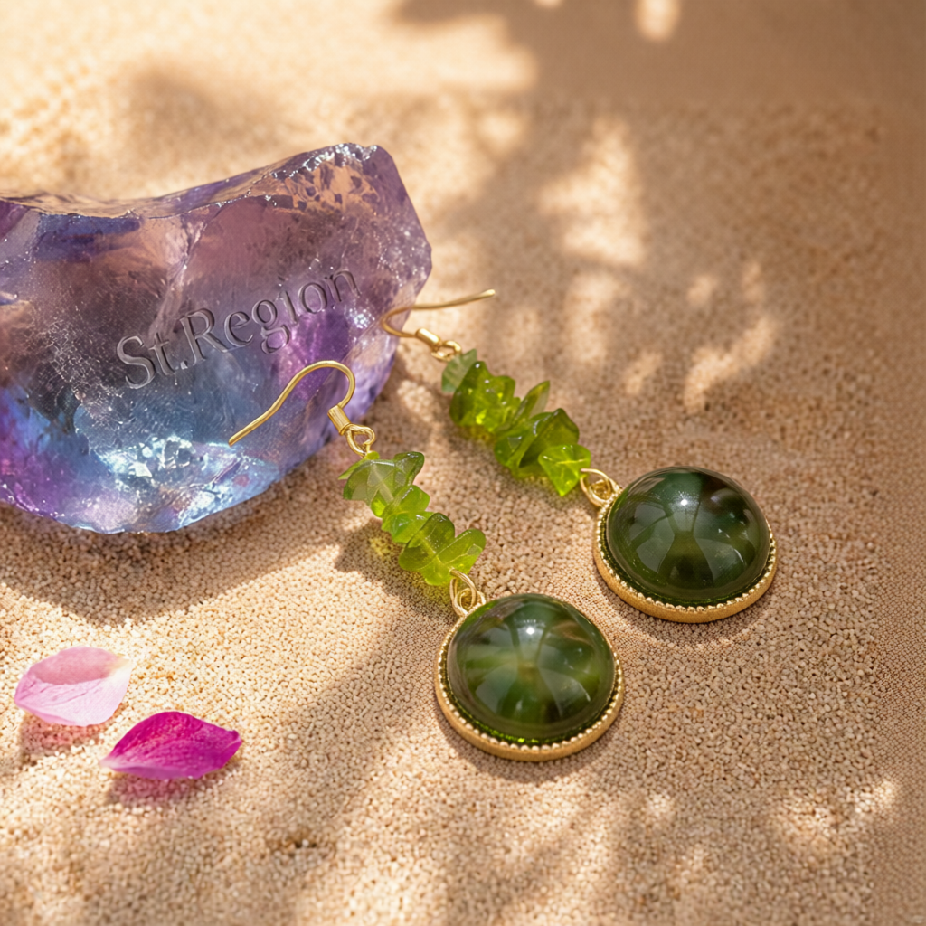 Green Quartz & Resin 18K Gold-Plated Round Drop Earring