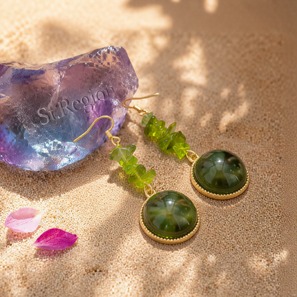 Green Quartz & Resin 18K Gold-Plated Round Drop Earring