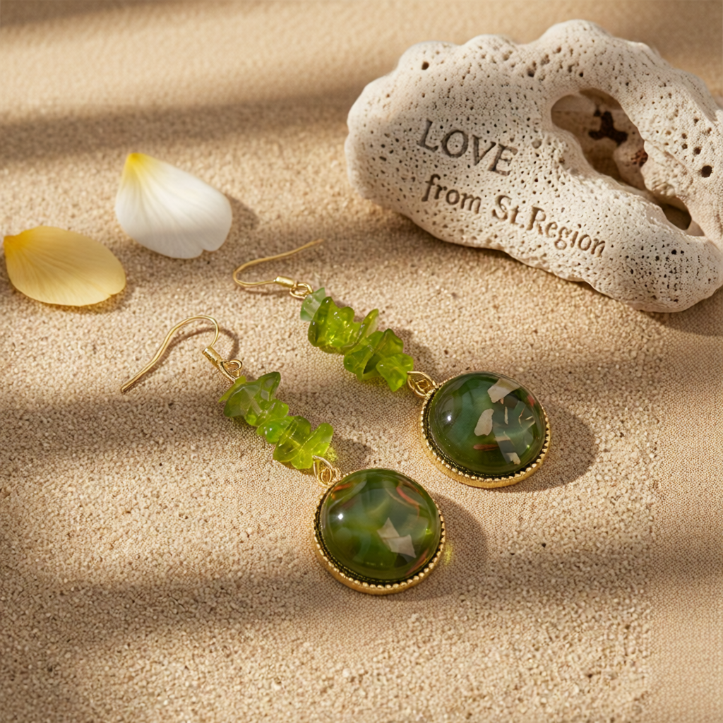 Green Quartz & Resin 18K Gold-Plated Round Drop Earring