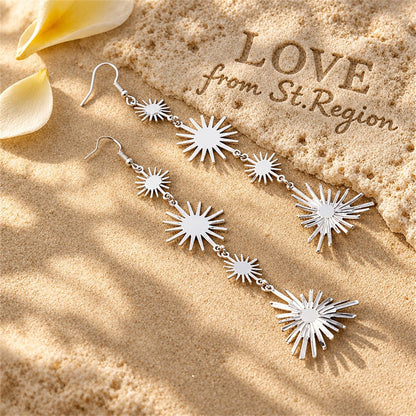 Silver-Plated Starburst Link Drop Earrings, silver drop earrings for women, dainty minimalist design, lifestyle look