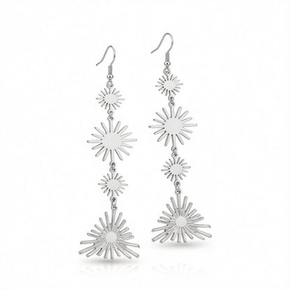 Silver-Plated Starburst Link Drop Earrings, silver drop earrings for women, dainty minimalist design, side view