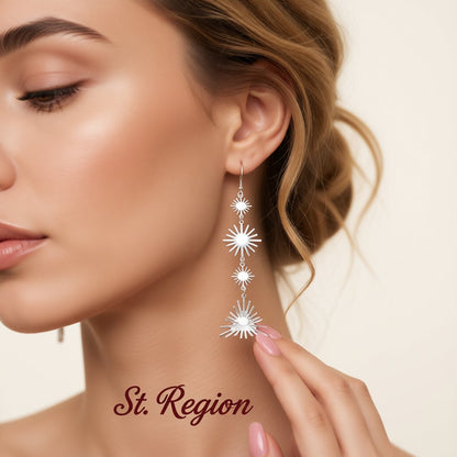 Silver-Plated Starburst Link Drop Earrings, silver drop earrings for women, dainty minimalist design, styled look