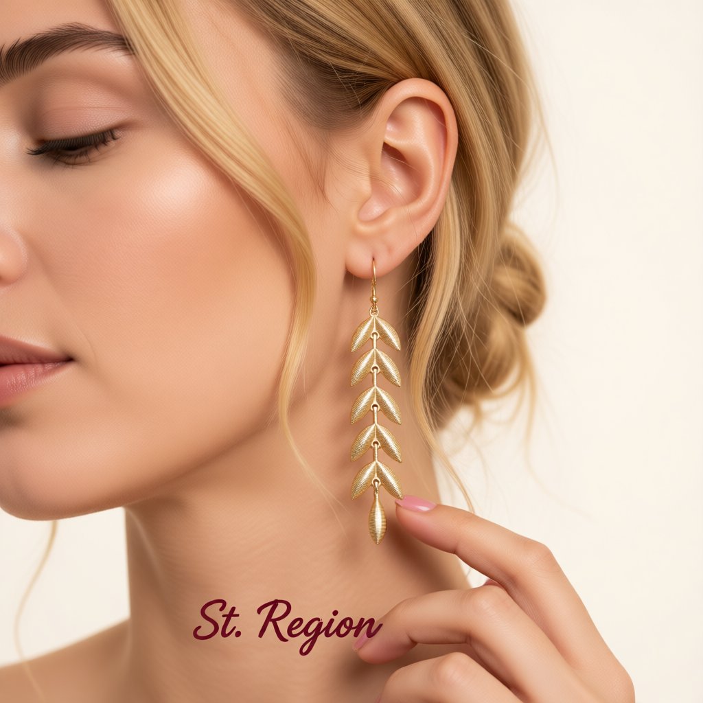 18K Gold-Plated Leaves Drop Earrings, gold drop earrings for women, elegant gift for her, styled look