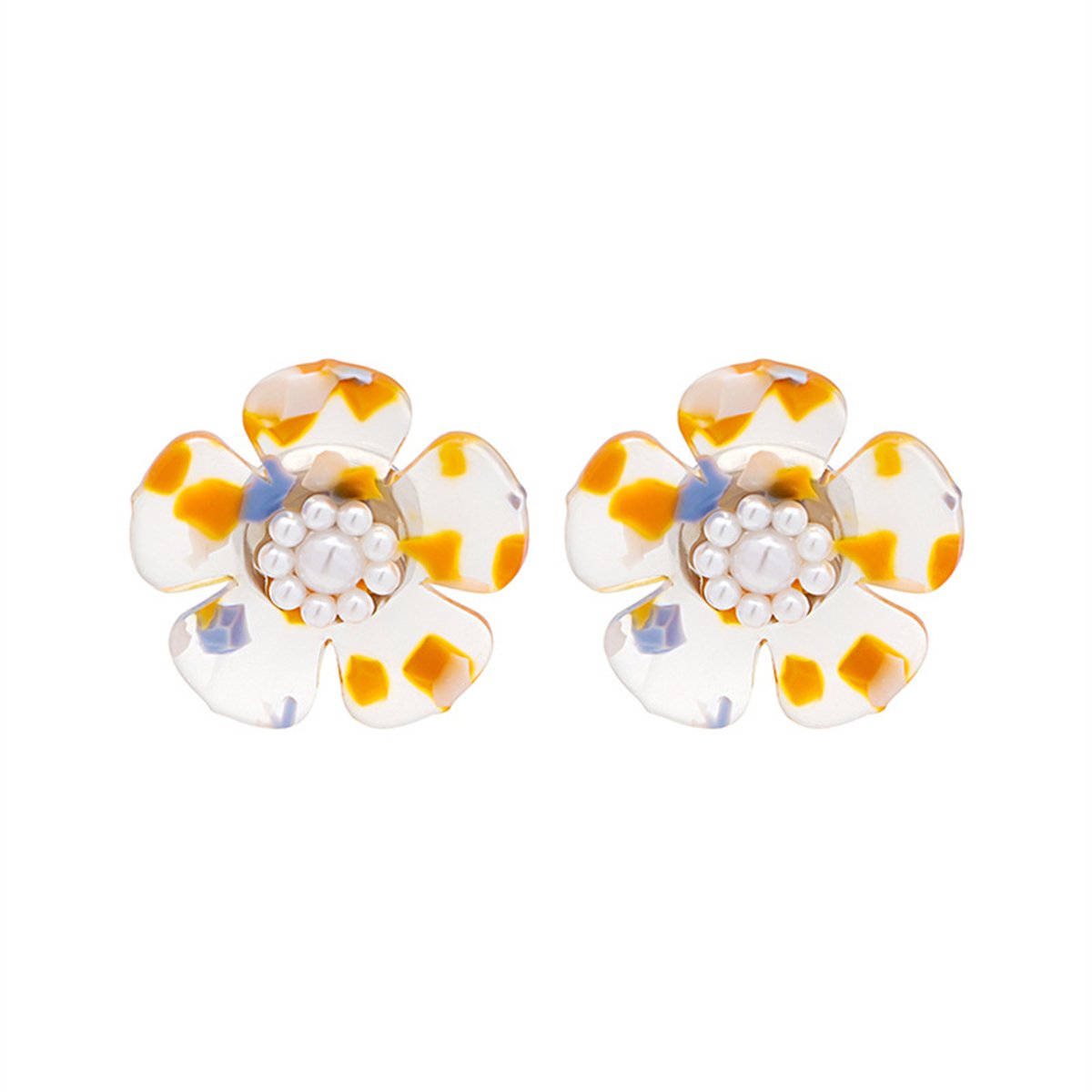 White and Silver-Plated Flower Stud Earrings, silver stud earrings for women, vintage-inspired design, side view