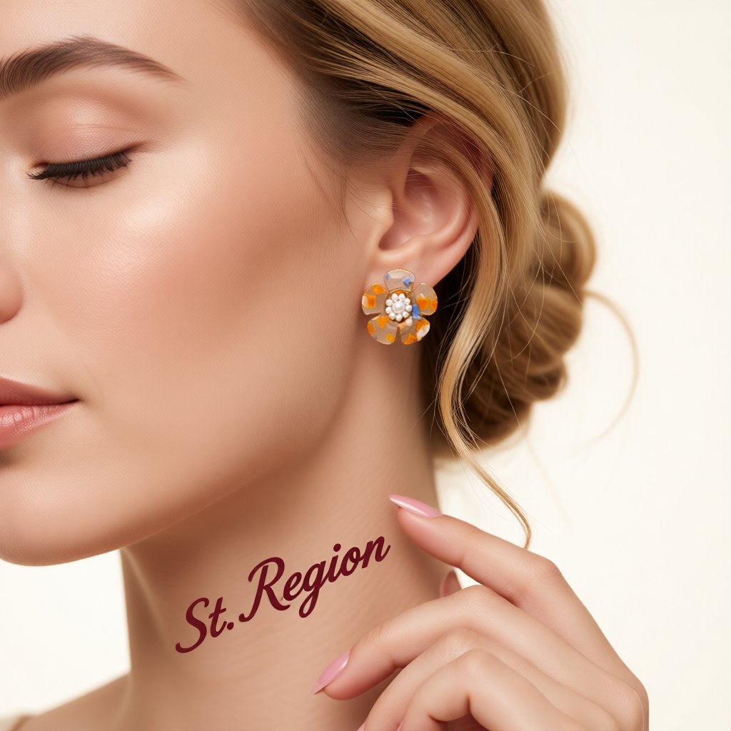 White and Silver-Plated Flower Stud Earrings, silver stud earrings for women, vintage-inspired design, styled look
