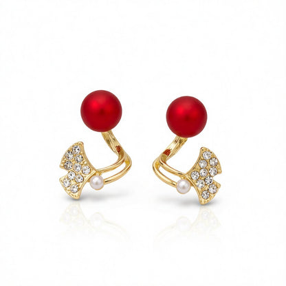 Red Resin and Cubic Zirconia Ginkgo Leaf Ear Jackets, botanical inspired, side view
