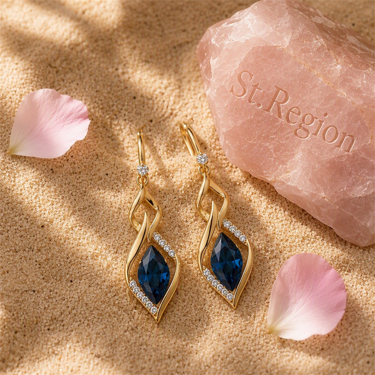 Cubic Zirconia and Blue Crystal Drop Earrings, drop earrings for women, everyday style, detail close-up