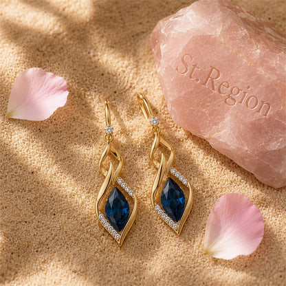 Cubic Zirconia and Blue Crystal Drop Earrings, drop earrings for women, everyday style, detail close-up