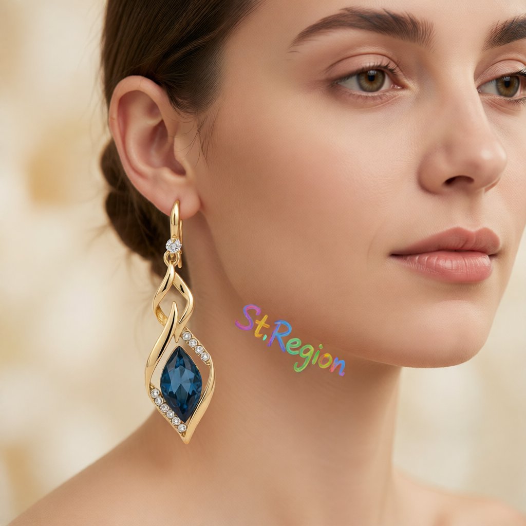 Cubic Zirconia and Blue Crystal Drop Earrings, drop earrings for women, everyday style, styled look
