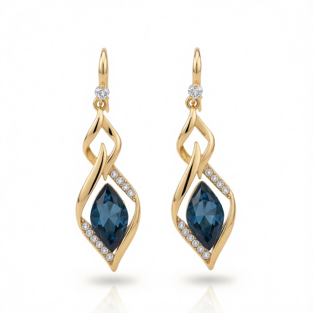 Cubic Zirconia and Blue Crystal Drop Earrings, drop earrings for women, everyday style, side view