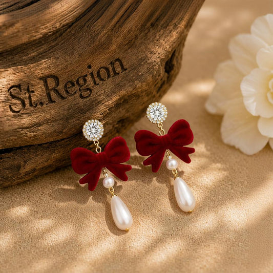 Pearl & Cubic Zirconia Nylon 18K Gold-Plated Bow Drop Earrings