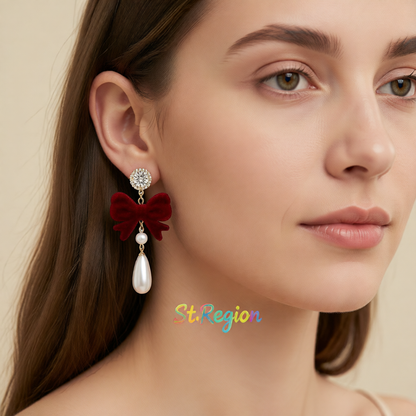 Pearl & Cubic Zirconia Nylon 18K Gold-Plated Bow Drop Earrings