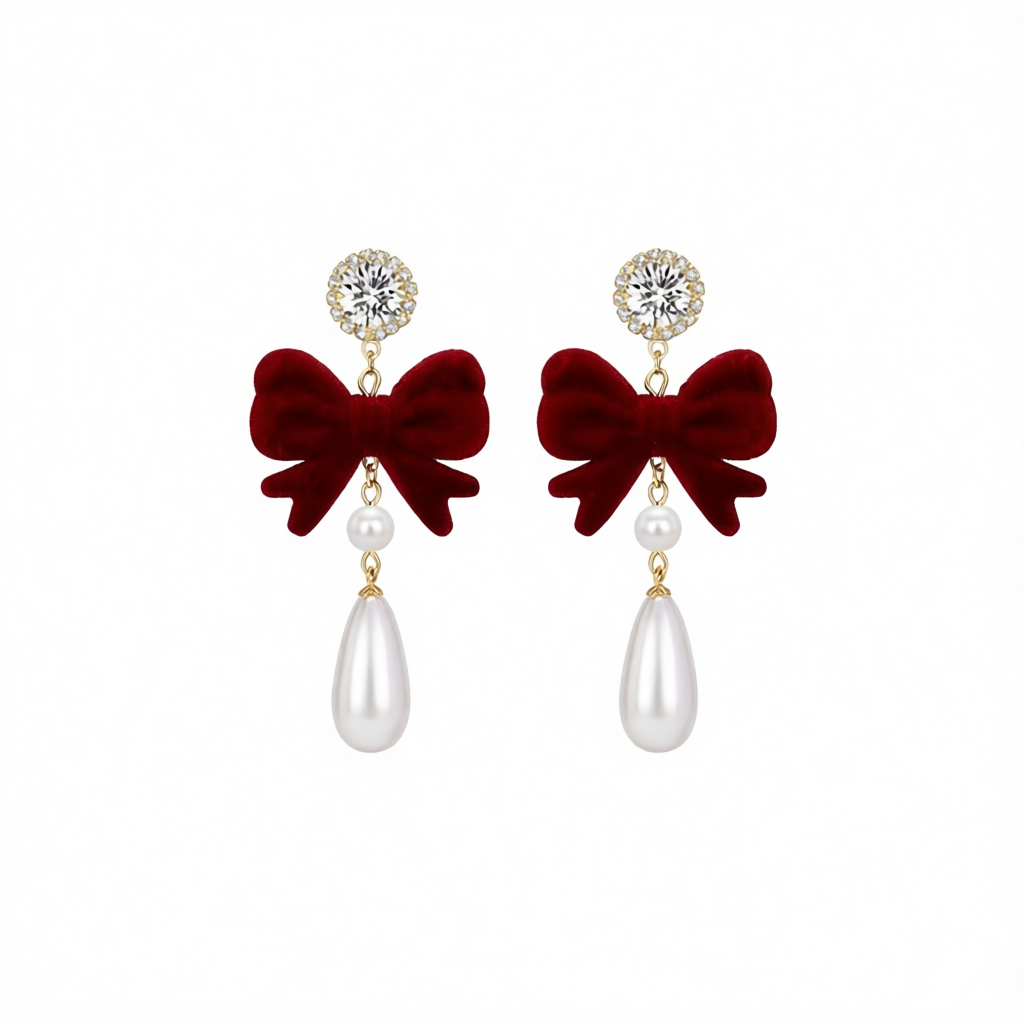 Pearl & Cubic Zirconia Nylon 18K Gold-Plated Bow Drop Earrings