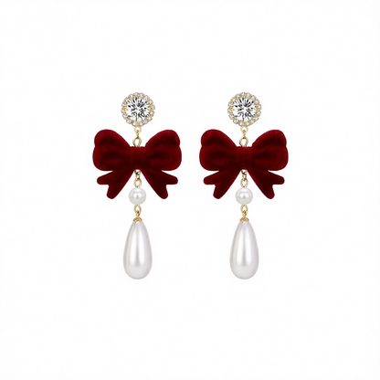 Pearl & Cubic Zirconia Nylon 18K Gold-Plated Bow Drop Earrings