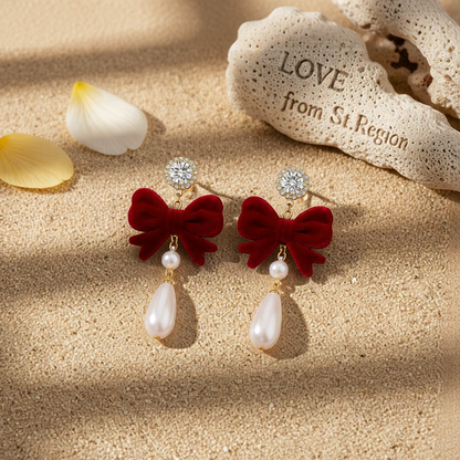 Pearl & Cubic Zirconia Nylon 18K Gold-Plated Bow Drop Earrings