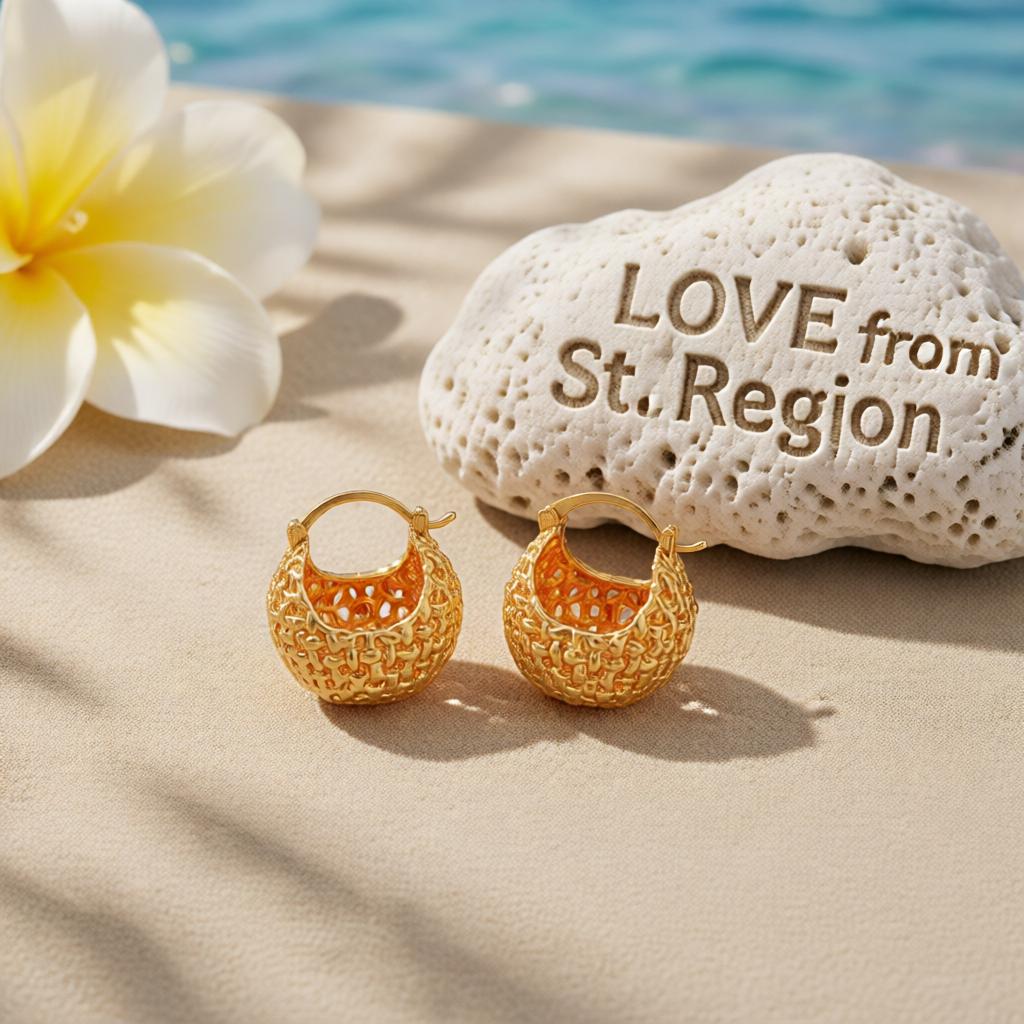 18K Gold-Plated Basket Huggie Earrings, gold huggie earrings, dainty minimalist design, lifestyle look