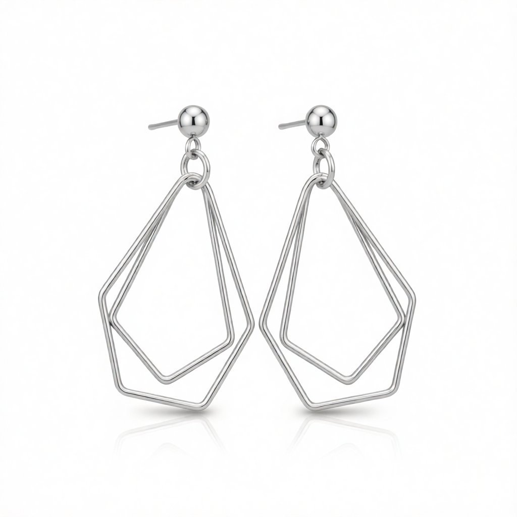 Silver-Plated Open Geometric Drop Earrings, silver drop earrings for women, everyday style, side view