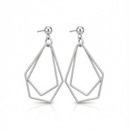 Silver-Plated Open Geometric Drop Earrings, silver drop earrings for women, everyday style, side view