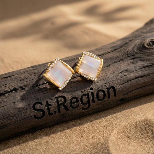 Quartz & Cubic Zirconia Square Stud Earrings
