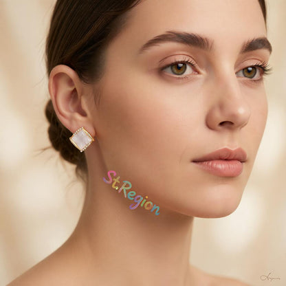 Quartz and Cubic Zirconia Square Stud Earrings, cubic zirconia stud earrings for women, botanical inspired, styled look