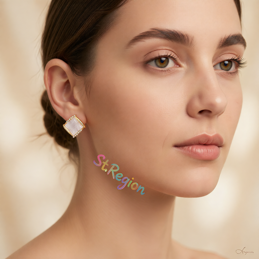 Quartz & Cubic Zirconia Square Stud Earrings