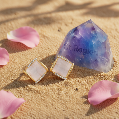 Quartz & Cubic Zirconia Square Stud Earrings