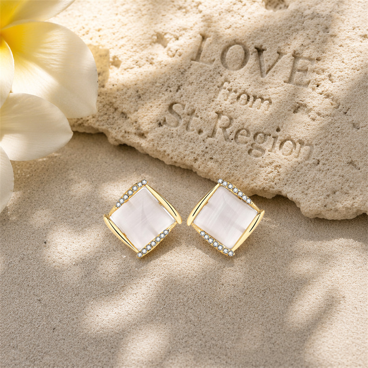 Quartz & Cubic Zirconia Square Stud Earrings