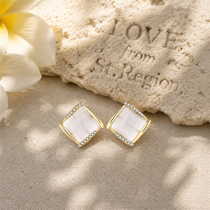 Quartz & Cubic Zirconia Square Stud Earrings