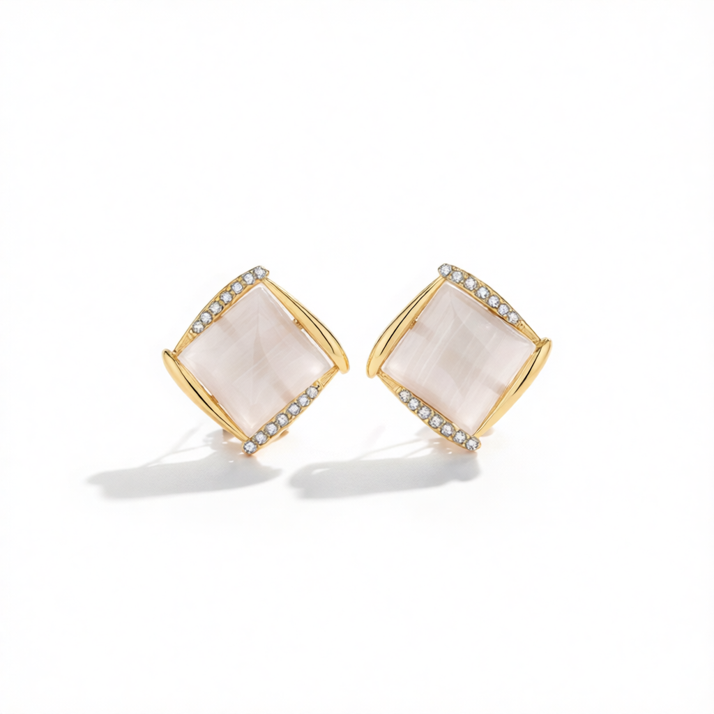 Quartz & Cubic Zirconia Square Stud Earrings