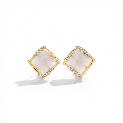 Quartz & Cubic Zirconia Square Stud Earrings