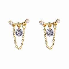 Crystal & Pearl 18K Gold-Plated Chain-Accent Drop Earrings