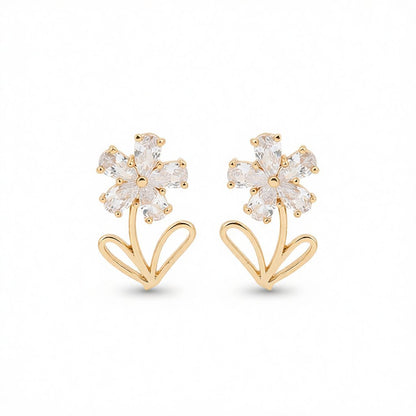 Crystal and 18K Gold-Plated Flower Stud Earrings, gold stud earrings for women, elegant gift for her, side view