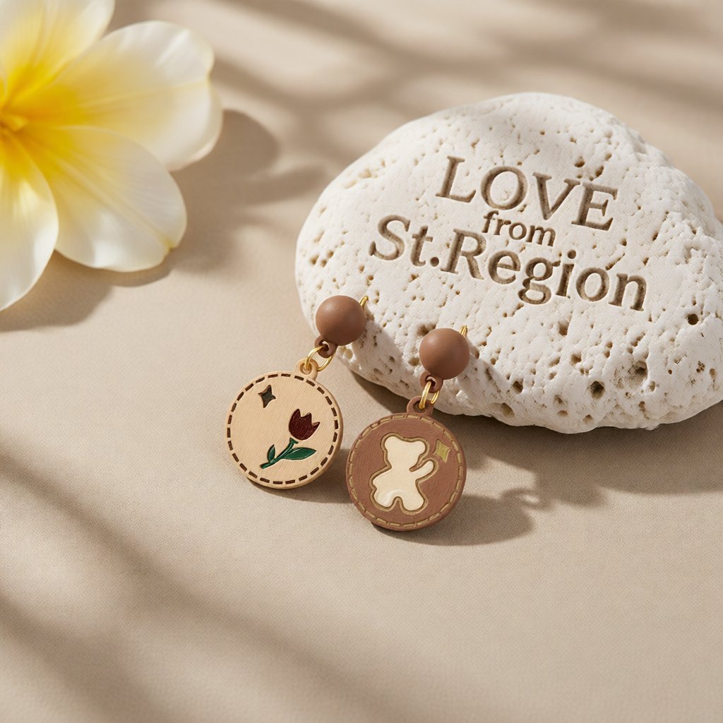 Enamel and 18K Gold-Plated Bear and Rose Round Drop Earrings, gold drop earrings for women, everyday style, lifestyle look