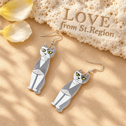 Acrylic and Silver-Plated Cat Drop Earrings, silver drop earrings for women, botanical inspired, lifestyle look