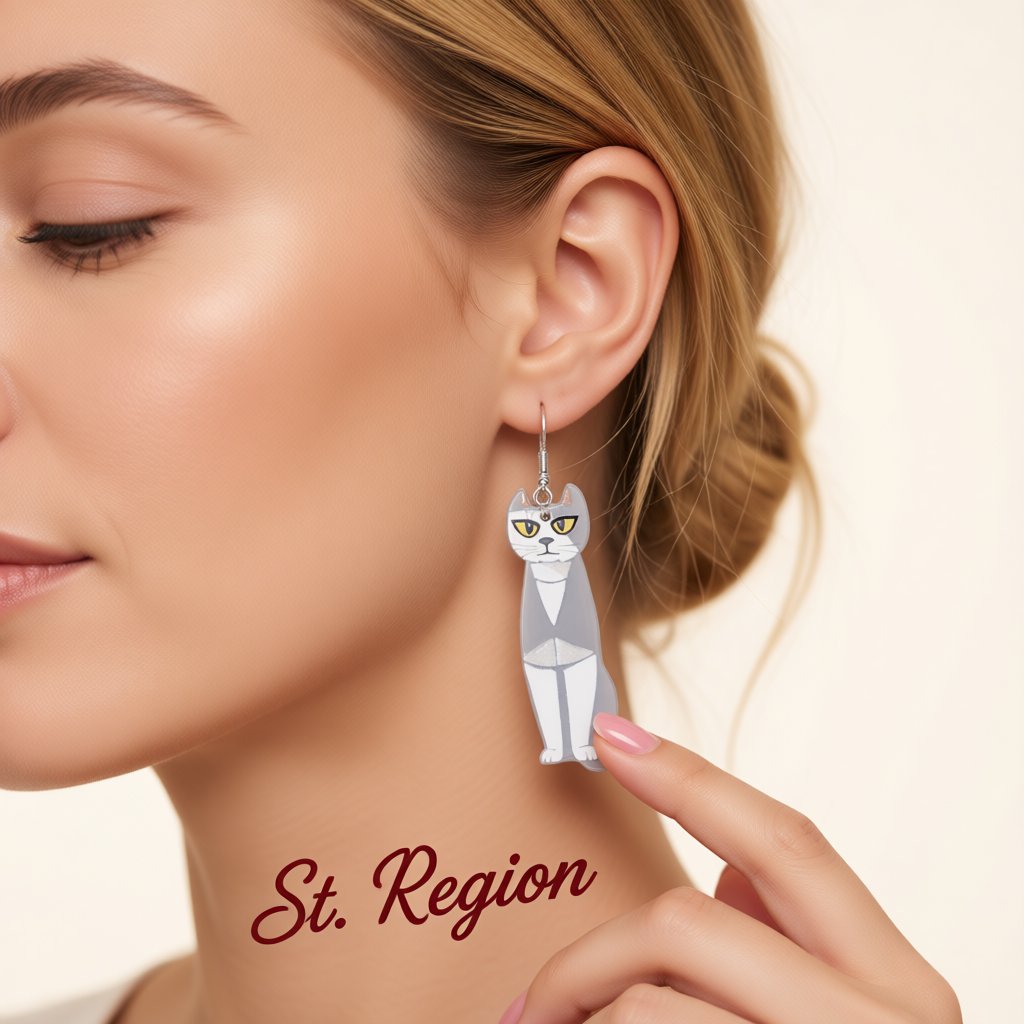Acrylic and Silver-Plated Cat Drop Earrings, silver drop earrings for women, botanical inspired, styled look