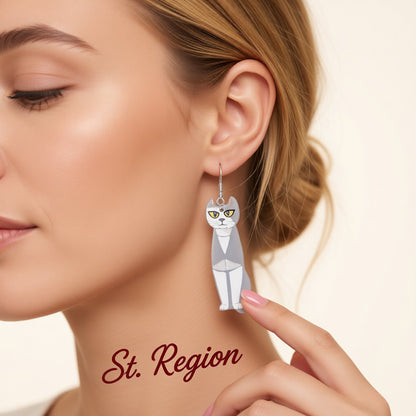Acrylic and Silver-Plated Cat Drop Earrings, silver drop earrings for women, botanical inspired, styled look