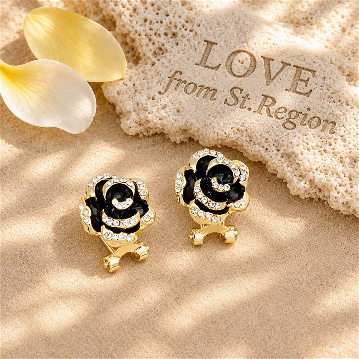 Cubic Zirconia and Black Enamel Stud Earrings, stud earrings for women, elegant gift for her, lifestyle look